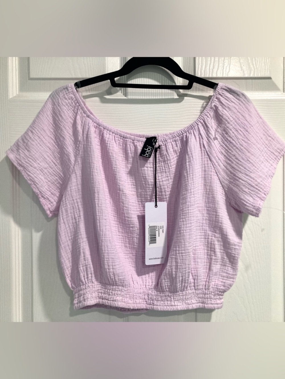 NWT Bobi Los Angeles Off Shoulder Crop Top Women Medium Pink Mauve 100% Cotton